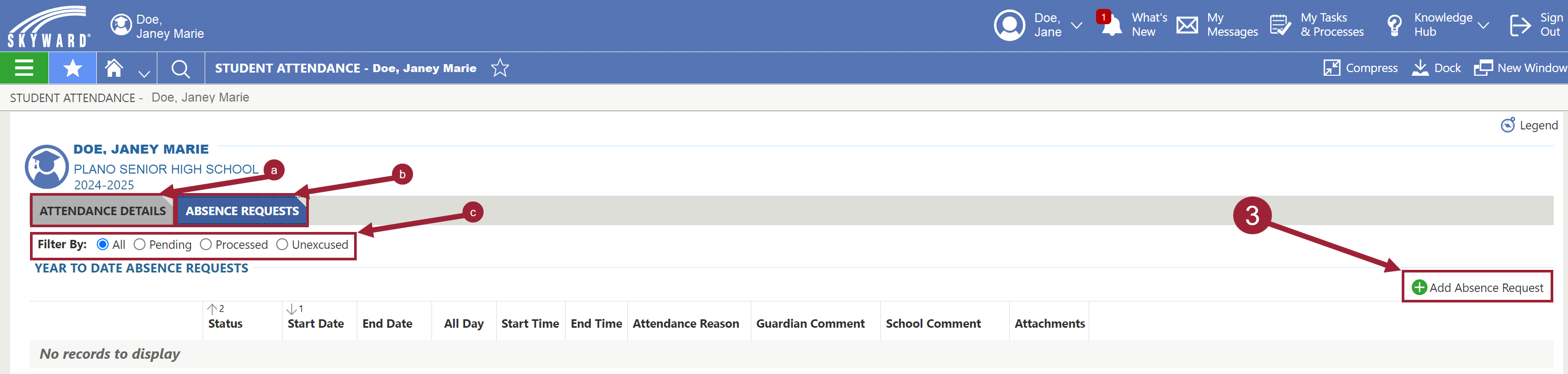 Absence request tab