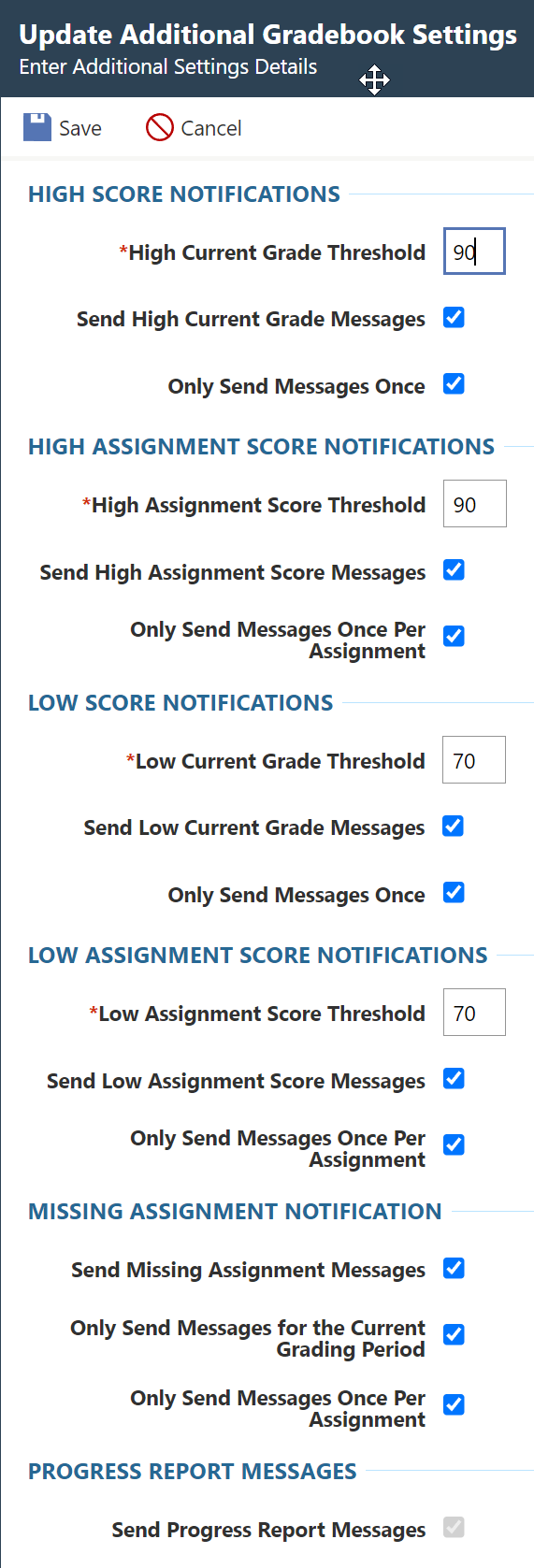All available thresholds