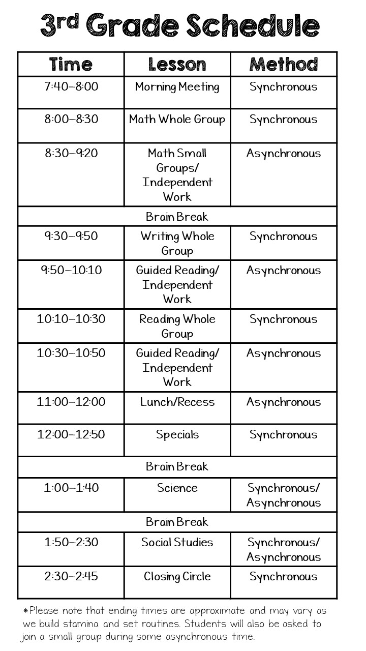 Third Grade Schedule