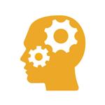 Profile of persons head with two cogs inside the head 