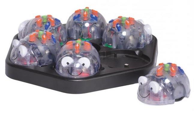 Blue-Bots on a charging tray.