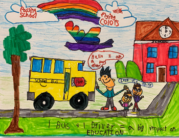  Colorful student art. Bus + 1 driver equals a big impact on education