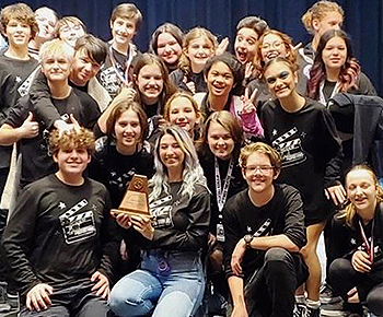  Vines High School theatre students holding trophy