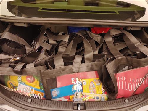 School supplies in trunk 