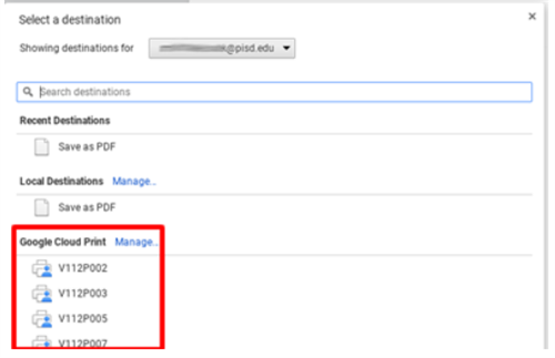 list of google cloud printers 