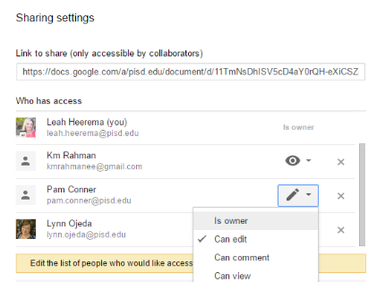 transferring ownership of a Google Doc 