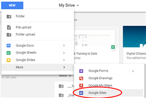 Google Drive navigation to Sites 
