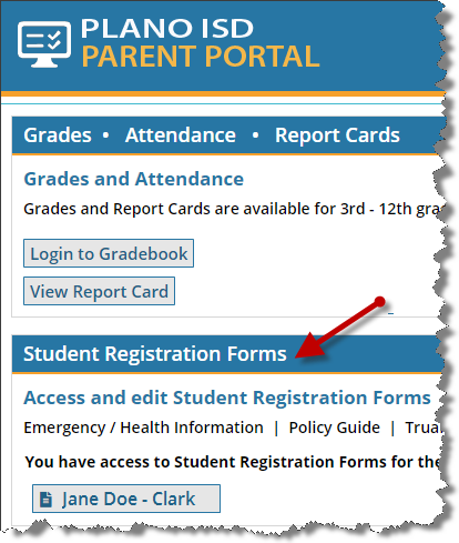 Parent Portal Screen Shot 