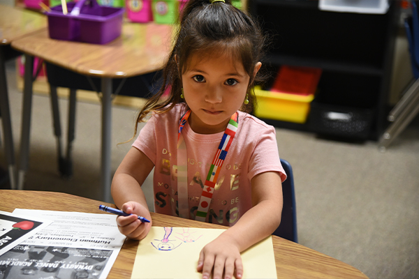 Huffman girl kindergartener drawing