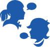 silhouette of boy and girl speaking with speech bubbles