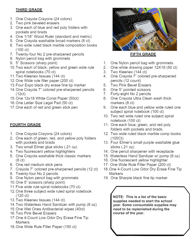 School Supply List 202425
