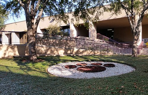 Plano Senior High School Outside with Paw Print