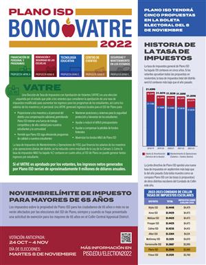 Plano ISD Bond and VATRE Downloadable Flyer with Additional Information in Spanish