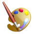 Palette and Paint Brush A palette with blobs of different colored ink and a paint brush