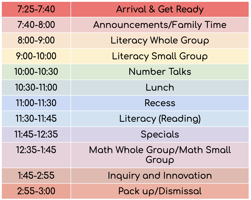 2nd Grade Schedule
