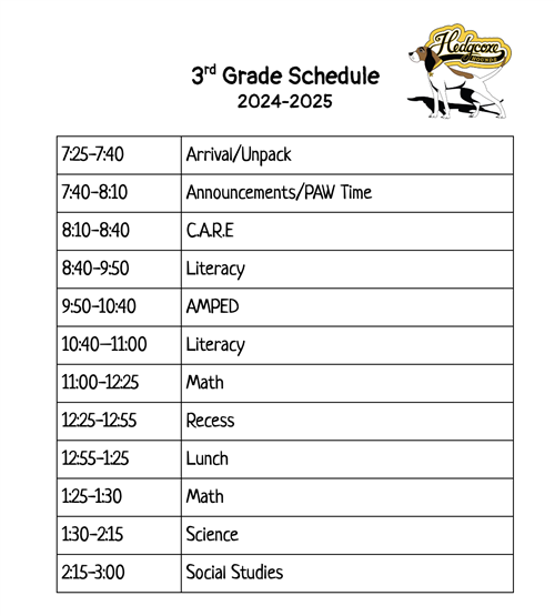 3rd Grade Schedule
