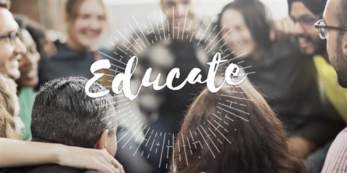 group of teacher in circle hugging.  Work educate printed on top 