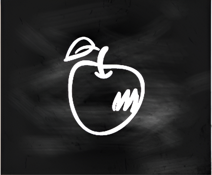  An Image of an apple drawn in chalk on a blackboard