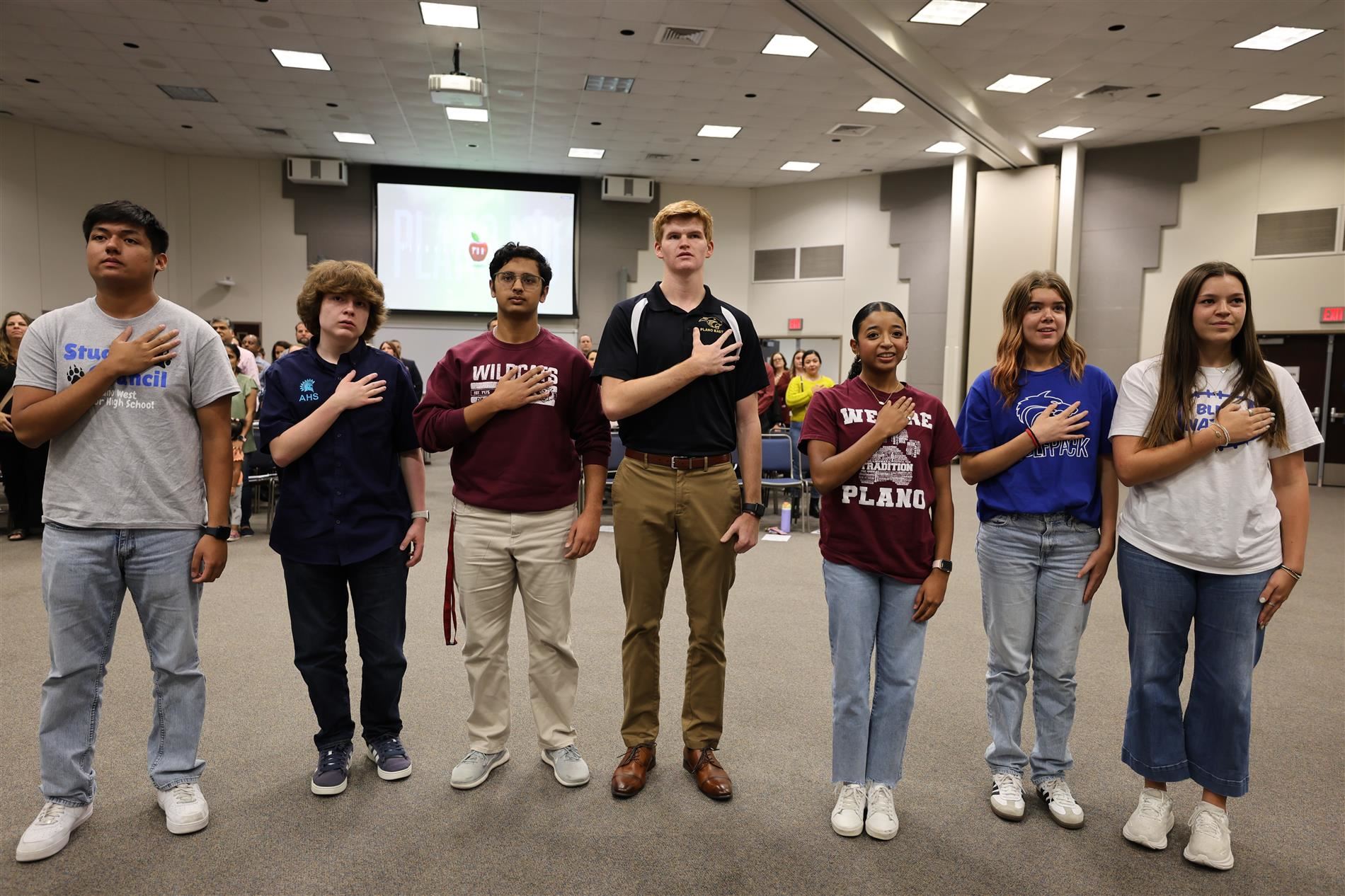 Students performing pledge of allegiance