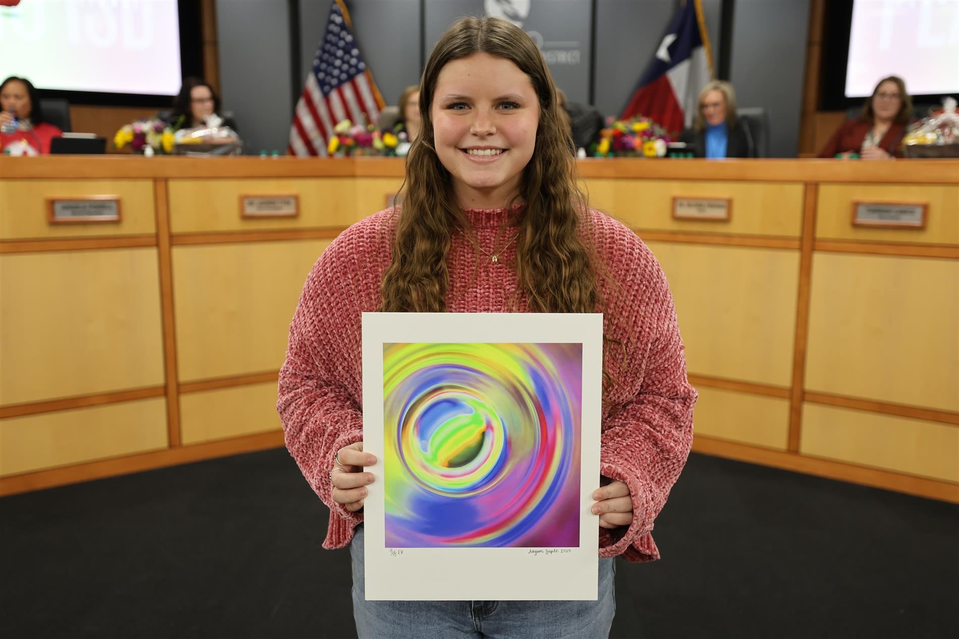 Adyson Sciple, a student from Plano West Senior High School with her art piece "Glass"