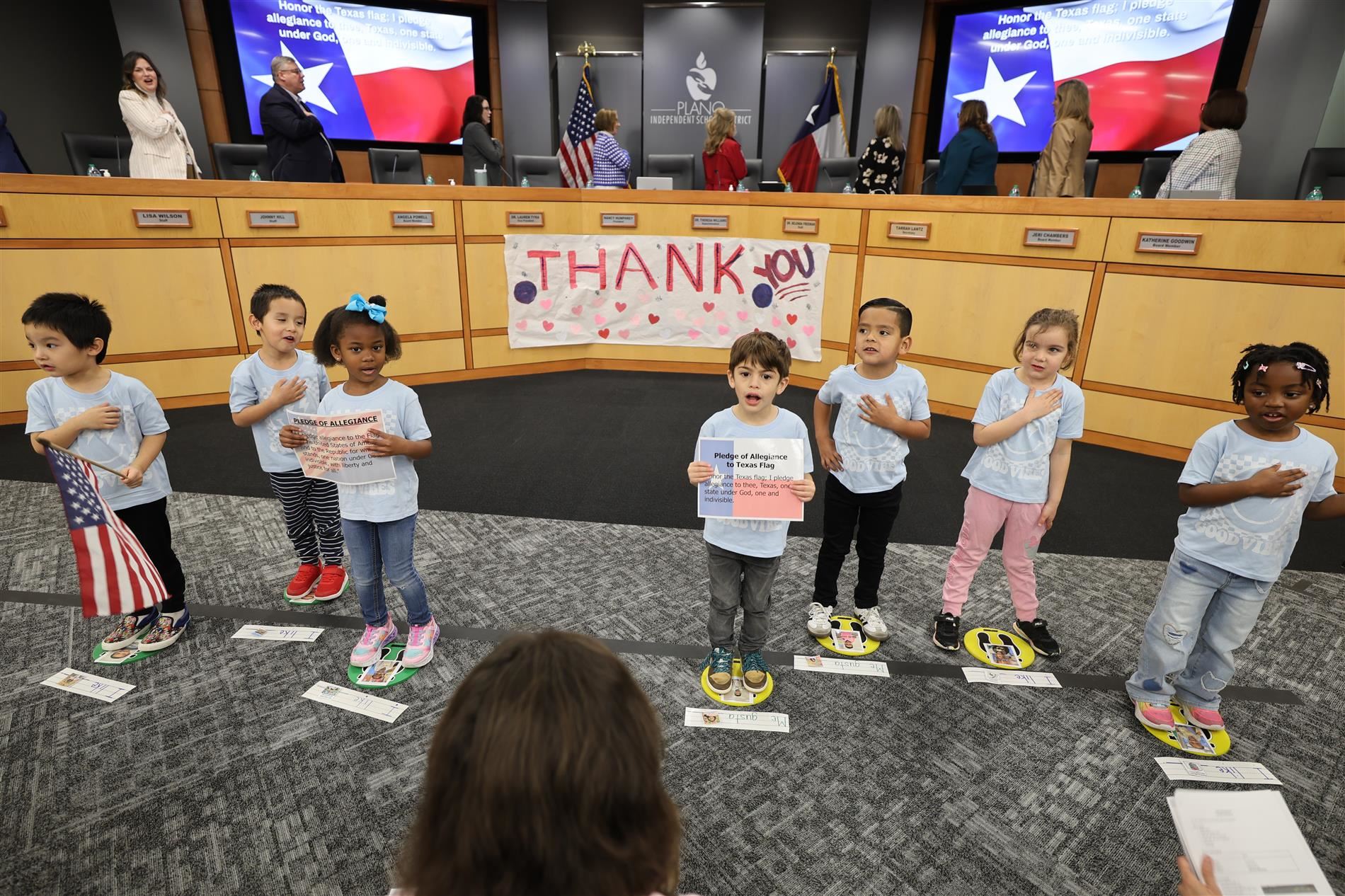 Students from Plano ISD Head Start leading the Pledges of Allegiance