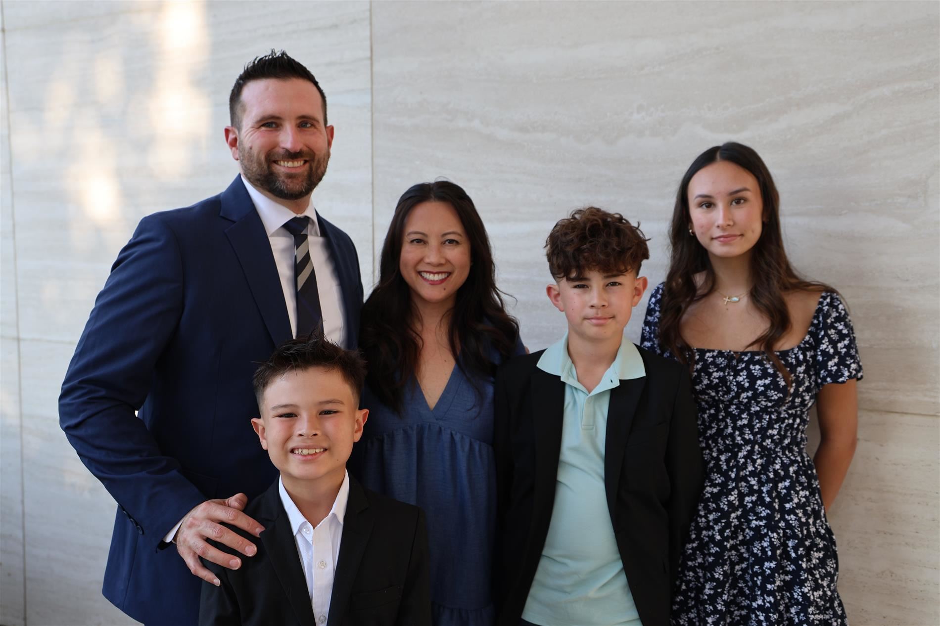 Tedford family outside the Plano ISD Administration building