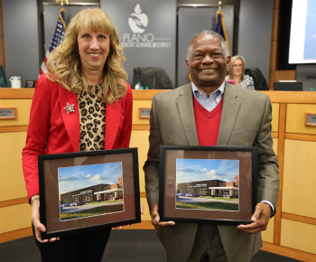 Image of Retired Superintendent Sara Bonser with Student Services Coordinator James Thomas.