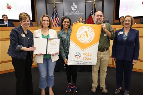 Dr. Joy Lovell, Andrews Principal; PTA member; PTA member; Ross Cornell, PISD PTA Council President; Board VP Nancy Humphrey