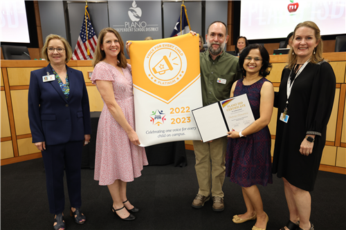 Nancy Humphrey, PISD Board VP; Erin Sears, Gulledge PTA Membership VP; Ross Cornell, PTA Council President; Sheetal Ghandi 