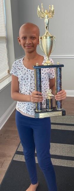 Miya Mathur, Beverly ES with giant trophy 
