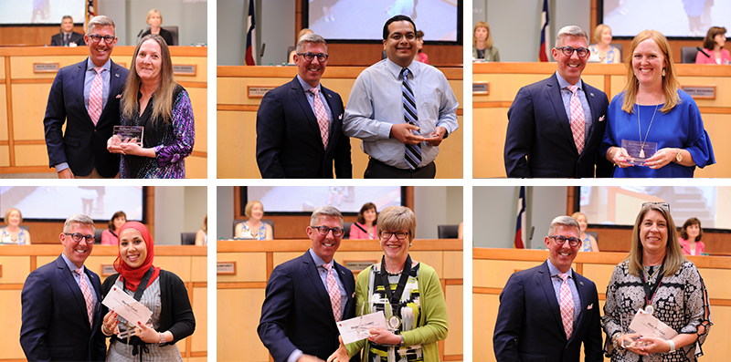 Collage of finalist and winners receiving trophies 