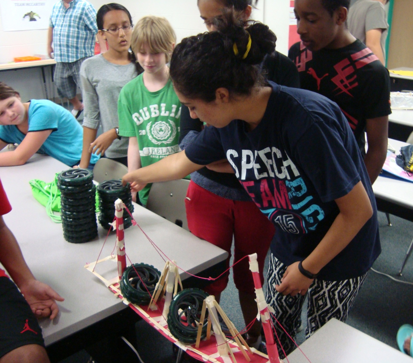 Gateway Summer Camp students testing bridge 
