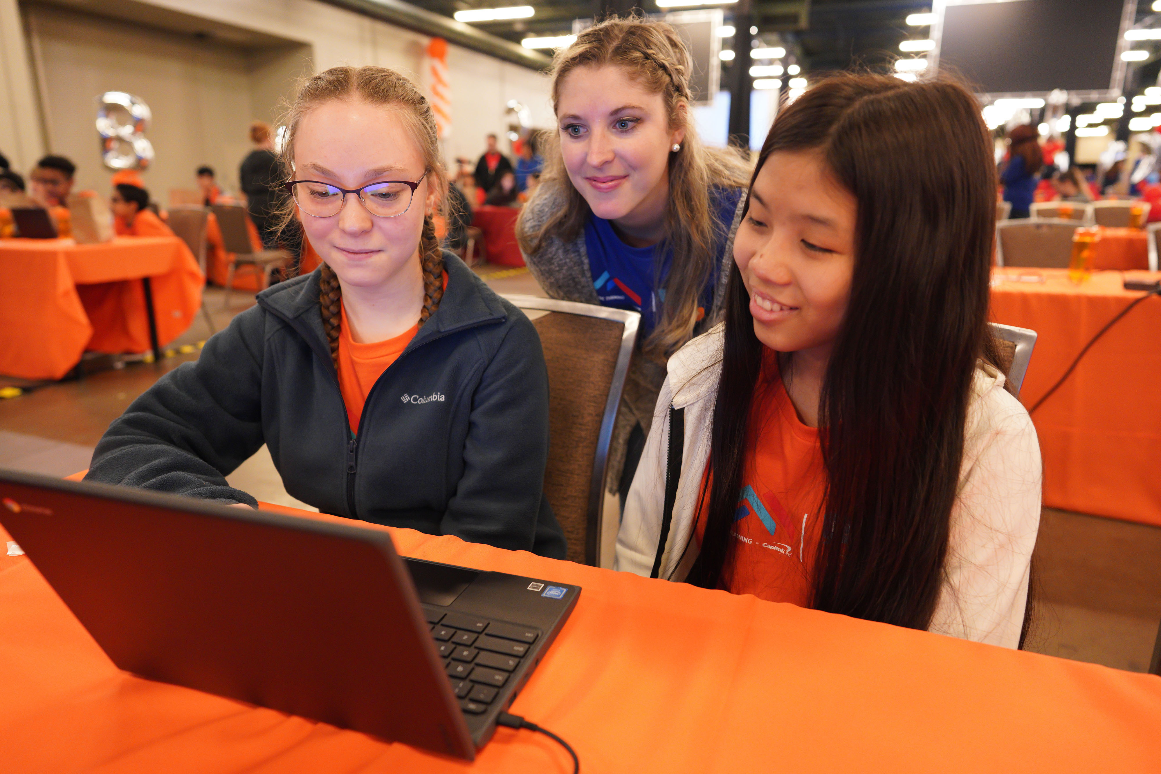 2 Jasper HS girls with computer at Bot Camp 