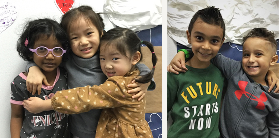 prek students friendship day with arms around each other 