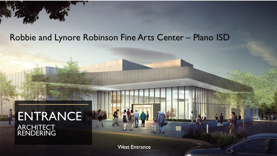 Fine arts center architect rendering of entrance 