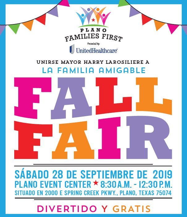 La familia amigable Fall Fair sabado 28 de septiembre de 2019, Plano Event Center 8:30 am - 12:30 pm 
