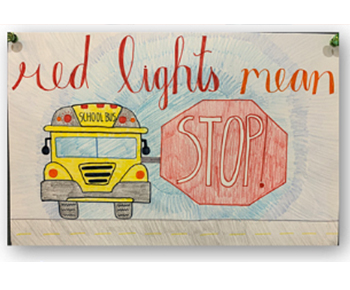  2nd place winning poster Red Lights Mean Stop! Yellow school bus with giant stop sign