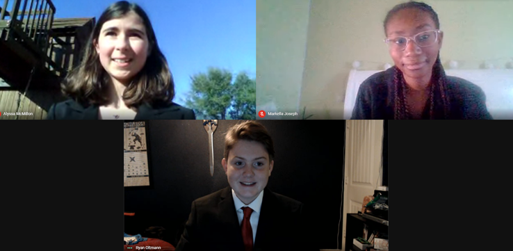 Zoom photos of three speech and debate students 