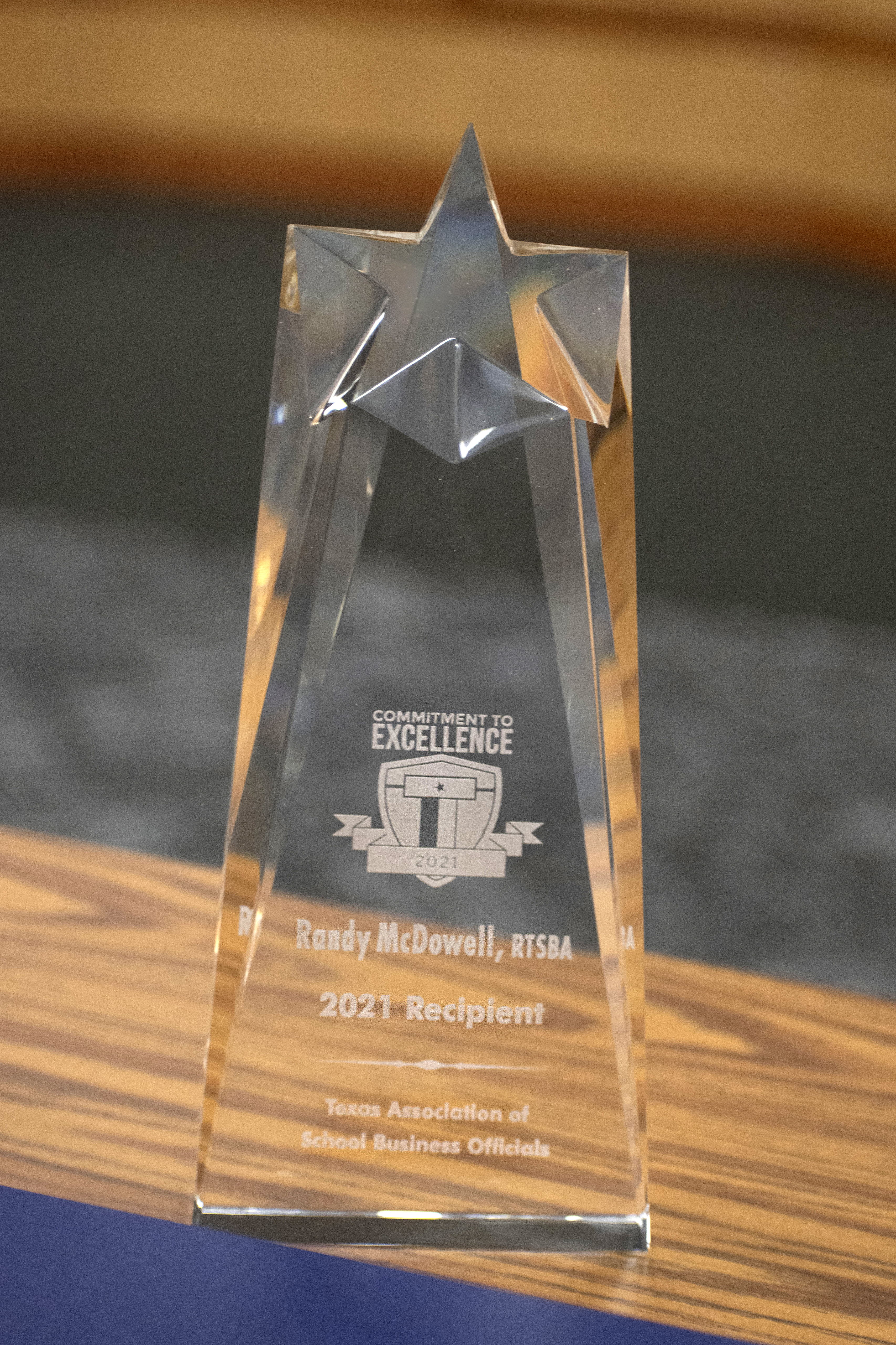 Crystal award trophy, closeup 