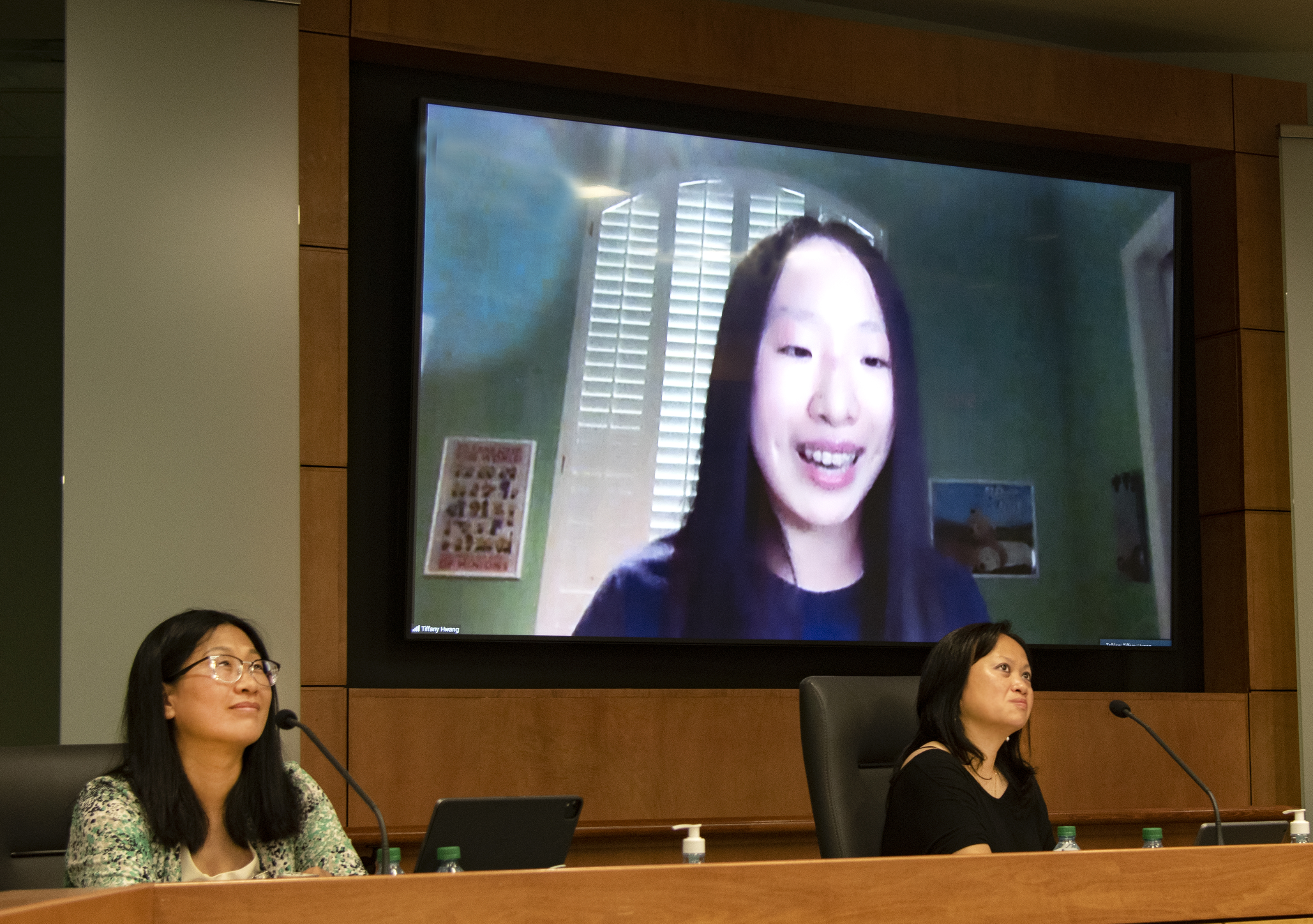 Tiffany Hwang, Plano East joins the June Board Meeting via Zoom for recognition of her national championship