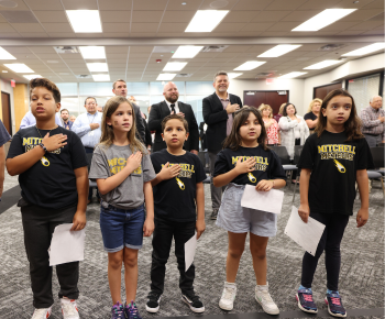  Mitchell Elementary School Students performing the Pledges of Allegiance