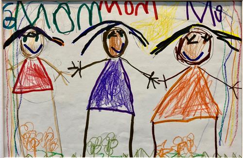 Drawing of two moms and "me". 