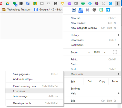 chrome settings, more tools, extensions 