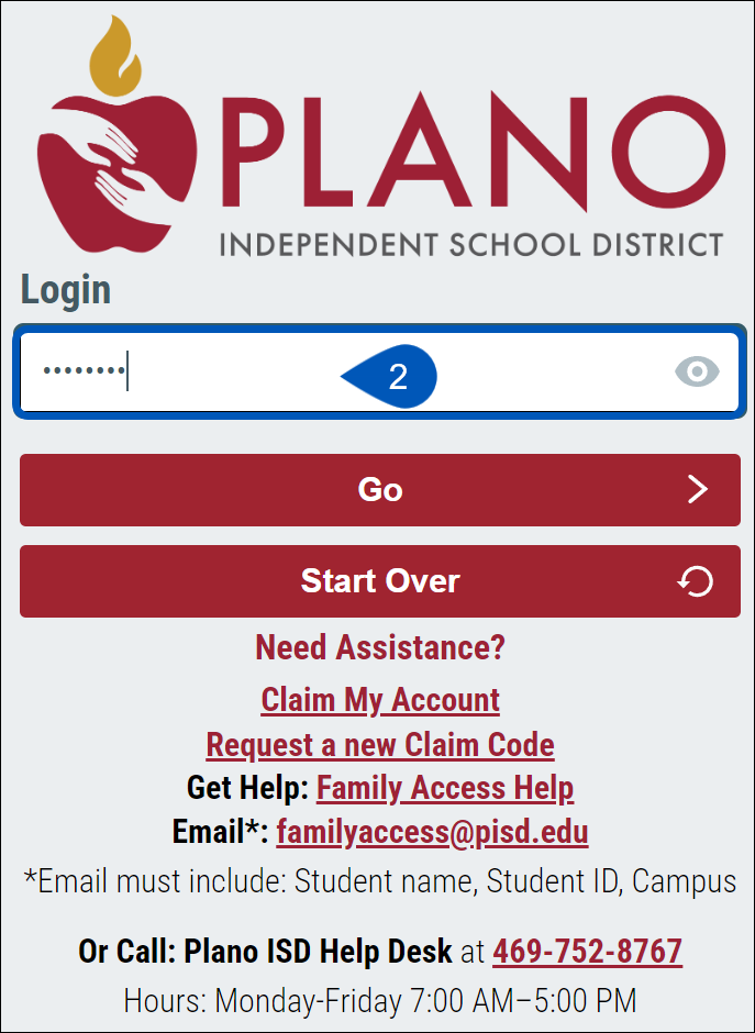 Family Access screen showing where to enter password