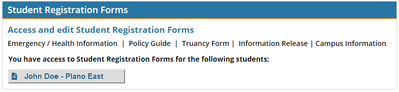 Student Registration Forms Parent Portal screenshot. 