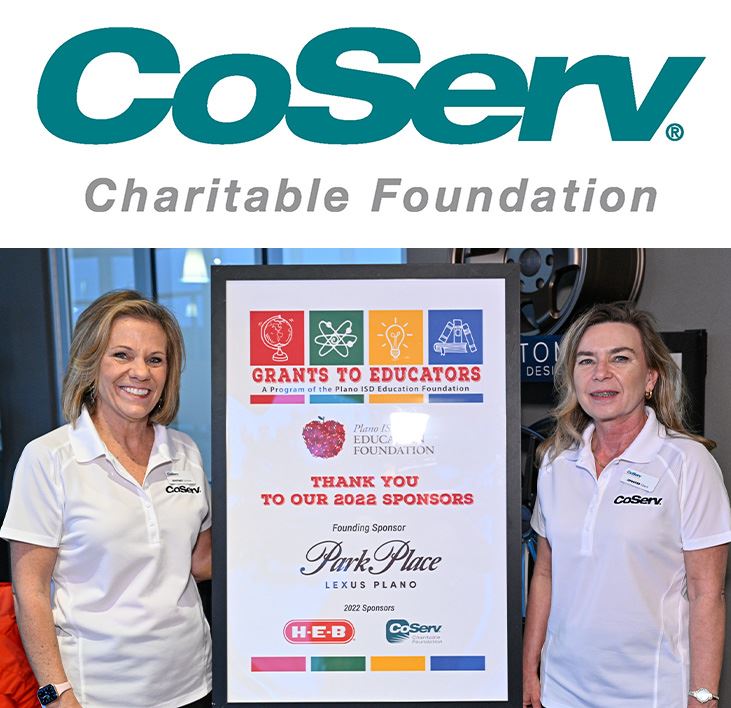  COSERV logo and two COSERV Foundation employees at event