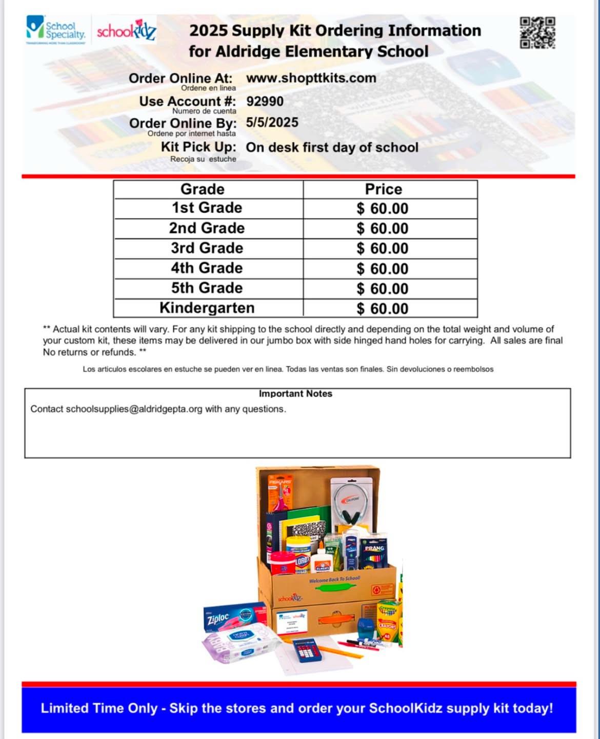 Order link for 25-26 school year supply kit.