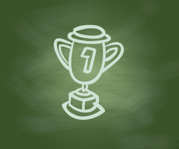  white trophy outline with number 1 on the front on a green background